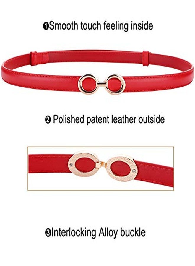 ALAIX Women's Leather Skinny Belt for Dress Adjustable Thin Waist Belt for Lady Waistband with Golden Buckle Lightred - Image 4